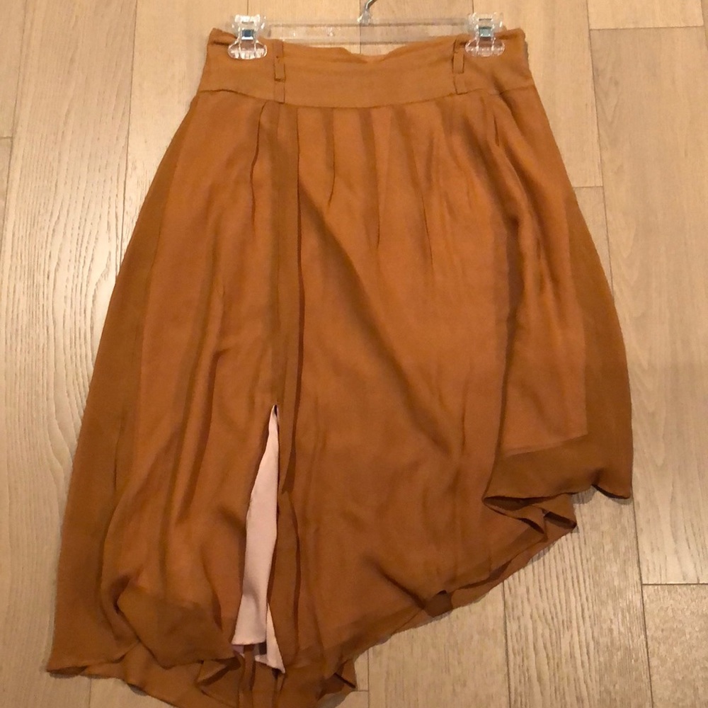 burnt orange 100% silk chiffon asymmetric skirt